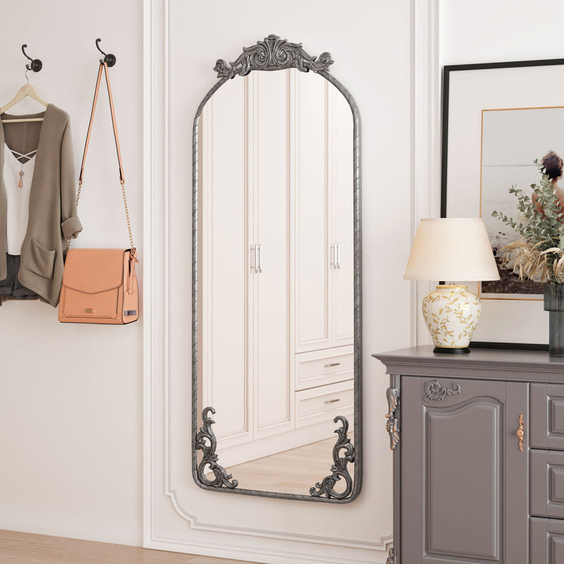 Full Body Arched Mirror With Vintage Carved Applique