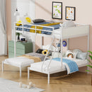 Full Over Twin & Twin Bunk Bed Metal Triple Bed With Nightstand and Guardrails. White, 96.9'' L x 76'' W x 69'' H
