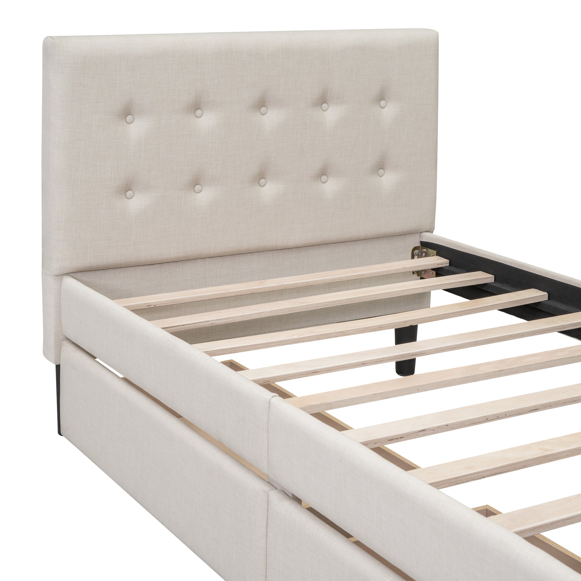 Twin Size Upholstered Platform Bed with 2 Drawers, Beige - Atlantic Fine Furniture Melbourne FL