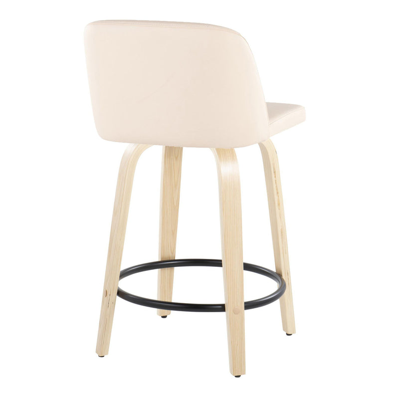 Toriano - Contemporary, Fixed Height Counter Stool With Swivel And Round Footrest (Set of 2)