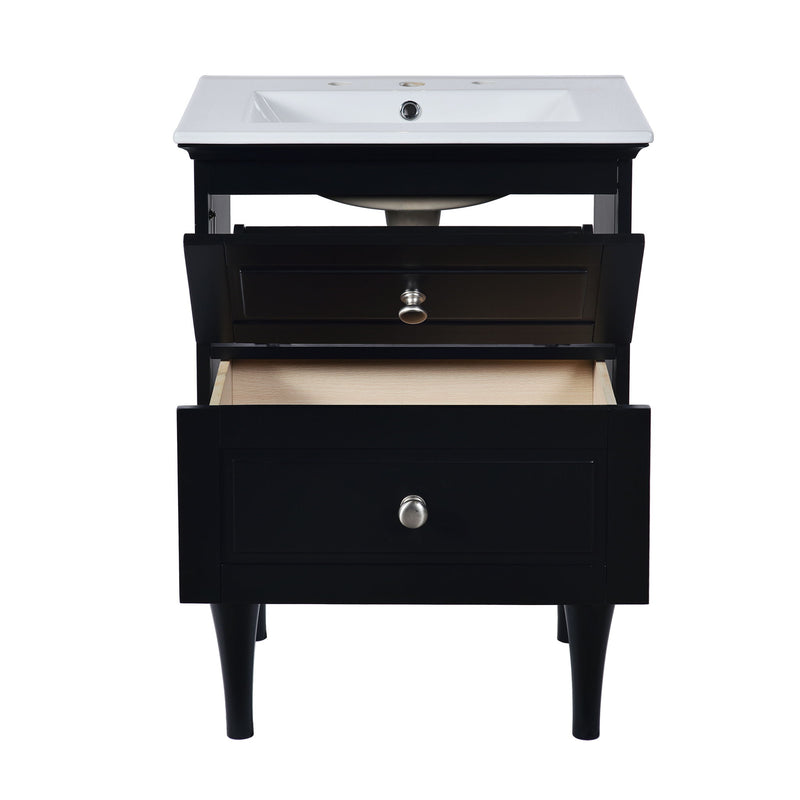 Bathroom Vanity Cabinet With Ceramic Sink Combo Set, Frame Modern Bathroom Storage Cabinet With 2 Drawers - Black