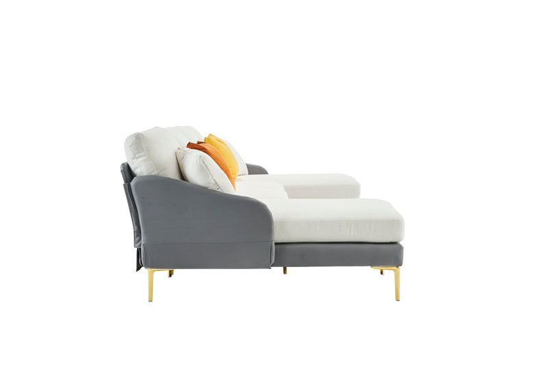 Modern Large Area Linen+Leathaire Fabric Color Matching Segmented Sofa, Ultra Wide Lounge Chair