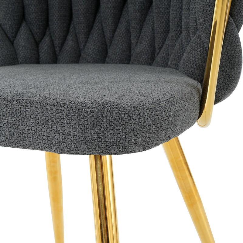 Modern Simple Linen Dining Chair With Plated Metal Legs (Set of 2)