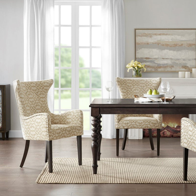 Angelica - Dining Arm Chair With Bronze Nailhead Trim (Set of 2) - Tan