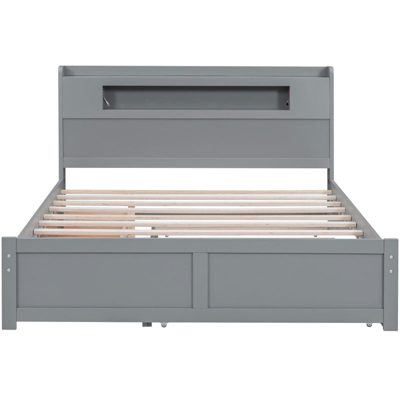 Storage Platform Bed With LED Lights, 2 Drawers And Trundle