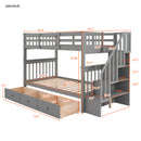 Stairway Twin-Over-Twin Bunk Bed with Three Drawers for Bedroom, Dorm - Gray(Old SKU: LP000309AAE)
