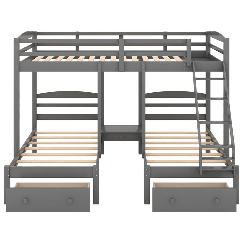 Full Over Twin & Twin Bunk Bed, Triple Bunk Bed With Drawers - Gray