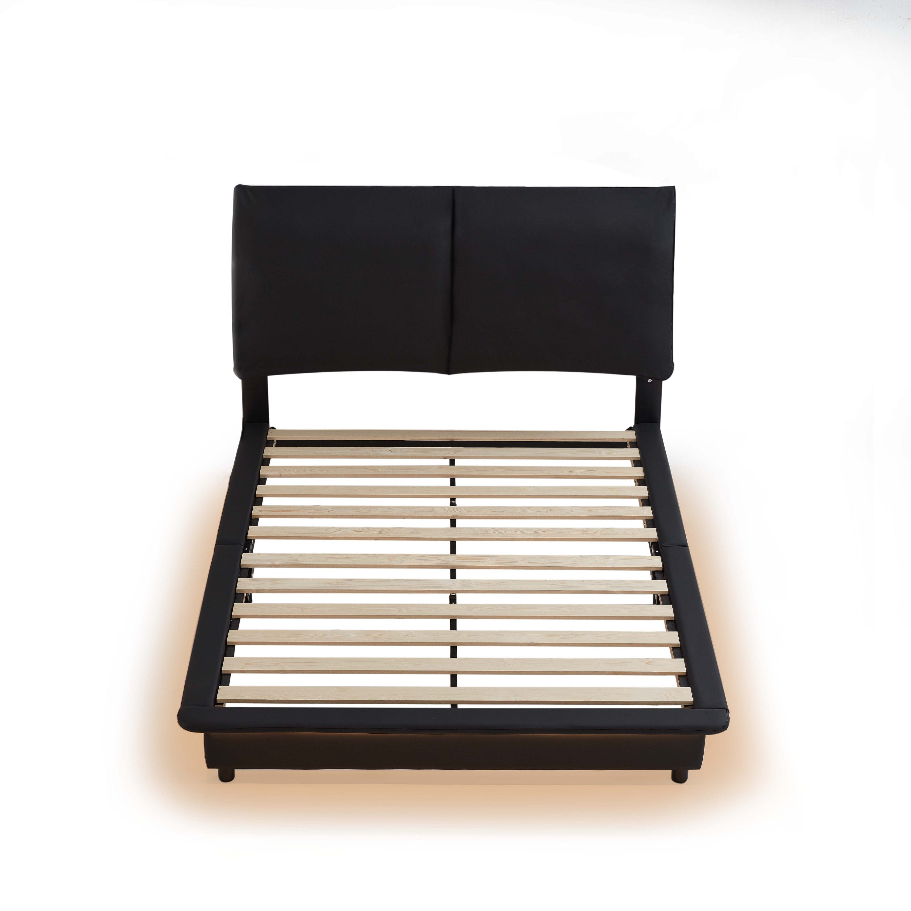 Full Size Upholstered Platform Bed with Sensor Light and Ergonomic Design Backrests, Black - Atlantic Fine Furniture Melbourne FL