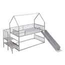 Twin Over Twin Metal Bunk Bed House Bed With Slide And Staircase