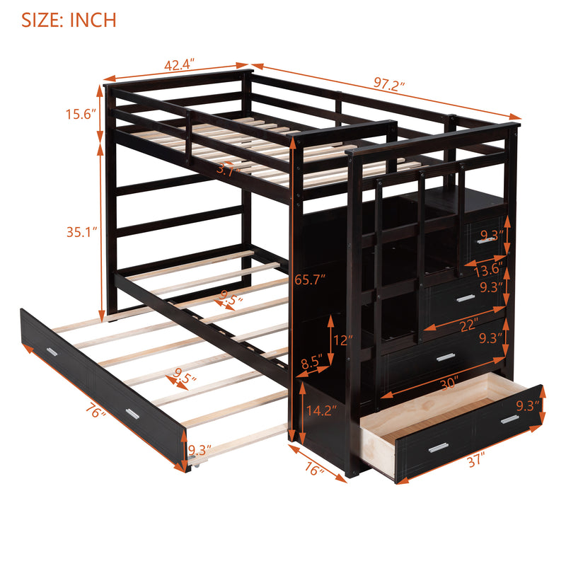 Twin Over Twin Bunk Bed with Trundle and Staircase,Espresso(OLD SKU:LT000068AAP)