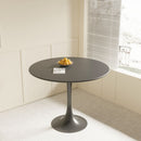 Modern Dining Table Set For 4 With Suede Upholstered Chairs, Round Design - Black / Gray