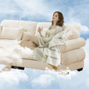 Modern Velvet Sofa With Bolstered Armrests And Pillows