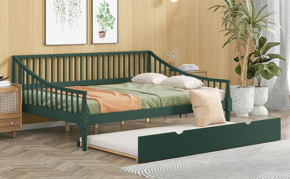 Full Size Daybed with Trundle and Support Legs, Green