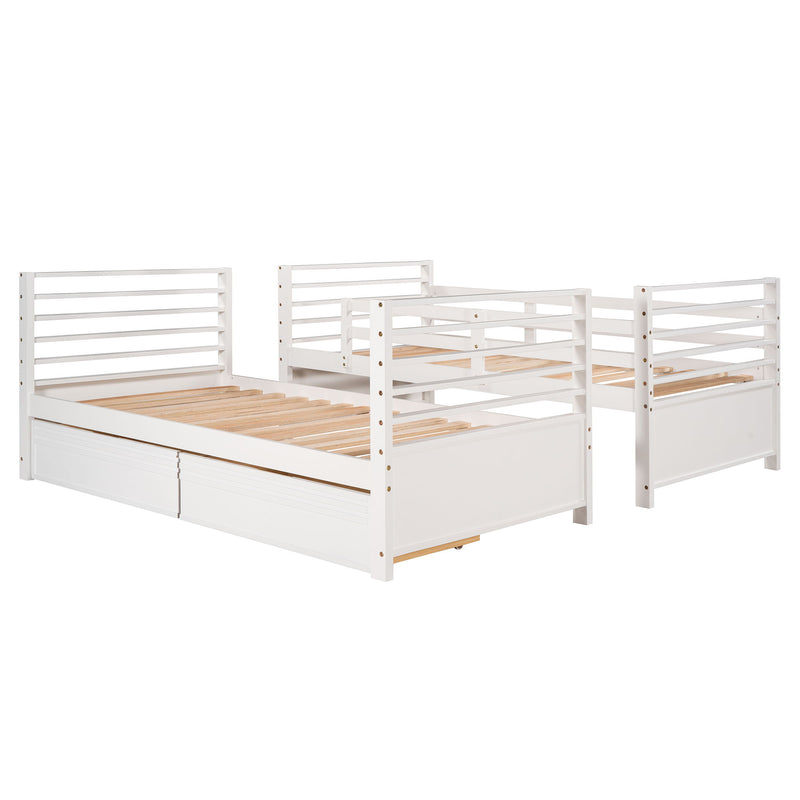 Twin Over Twin Wood Bunk Bed With Two Drawers - White