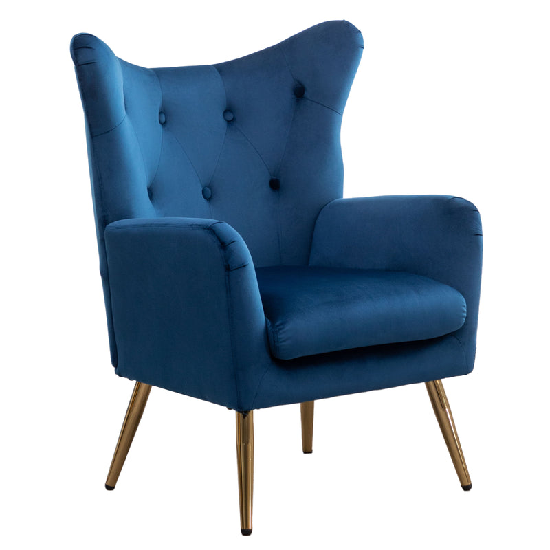 Sovarol - Velvet Button-Tufted Wing Back Accent Chair - Blue