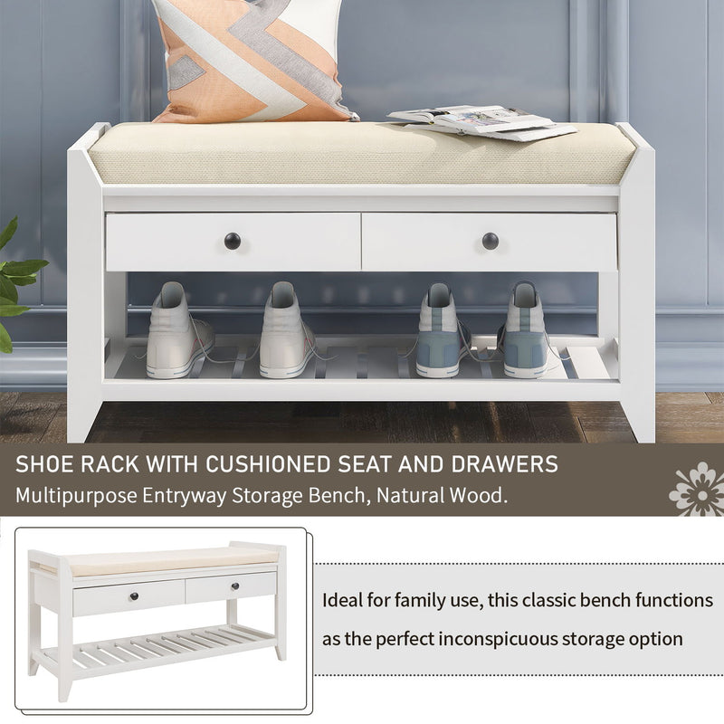 Multipurpose Entryway Shoe Rack With Cushioned Seat And Drawers
