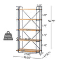 Yorktown - Industrial 5 Shelf Bookcase With Metal Pipework And Solid Fir - Natural