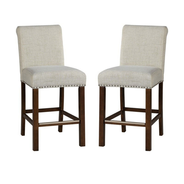 Upholstered Counter Stool With Nailhead Trim (Set of 2)