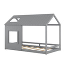 Twin Size House Bed with Roof and Window - Gray