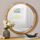 Mango Wood Round Mirror With Glass Surface - Natural