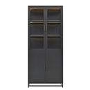Modern Style Tall Steel Display Cabinet With Double Glass Doors, LED Lights