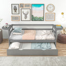 Twin Size Daybed with Trundle and Foldable Shelves on Both Sides,Gray