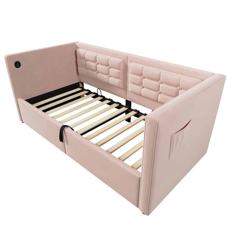 Upholstered Hydraulic Storage Daybed With USB & Type C Charging