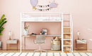 Loft Bed With Desk And Grid, Stylish Frame With Lateral Storage Ladder And Wardrobe
