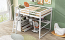 Full Size Loft Bed with Desk and Shelves,Two Built-in Drawers,White(Old SKU: SM000416AAK)