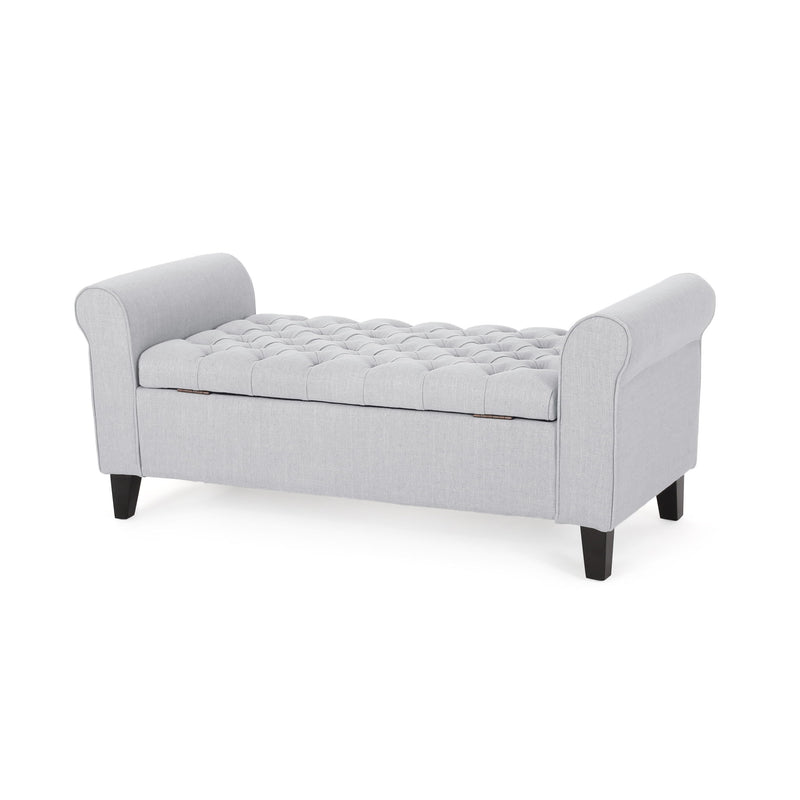 Hayes - Contemporary Armed Storage Bench With Button Tufting And Rolled Arms