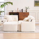 Ly 029B Convertible Chaise Sectional Sofa Full Compression Sponge Modular Couch Cloud 3 Seater Wood Grain Chenille 2 Pillows - Antique White