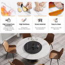 Modern Artificial Stone Round Carbon Steel Base Dining Table, Artificial Stone Turntable