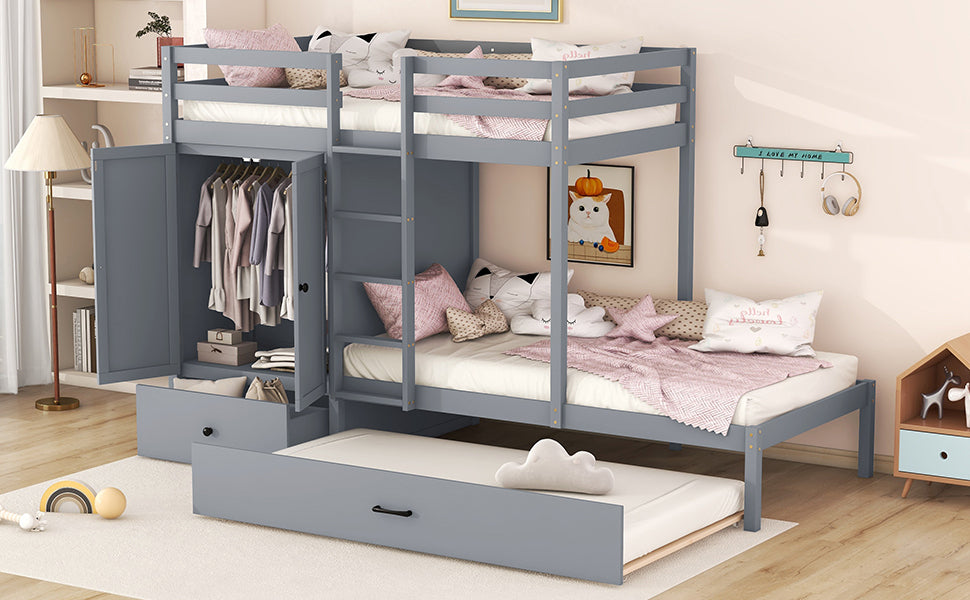 Twin-over-twin Bunk Bed with Wardrobe, Drawers and Shelves, Gray - Atlantic Fine Furniture Melbourne FL