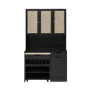 Kitchen Pantry Storage Cabinet, Modern Buffet Cabinet With Kitchen Cart, Tall Kitchen Hutch Cabinet With Microwave Stand, Food Pantry Cabinet With 3 Rattan Doors And Adjustable Shelves - Black