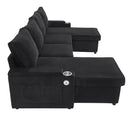U Shaped Sectional Sofa Bed With Storage Chaise Lounges, USB Ports, And Cup Holders