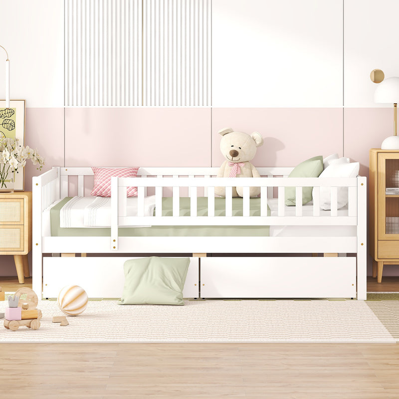 Full Size Daybed Wood Bed with Two Drawers , White