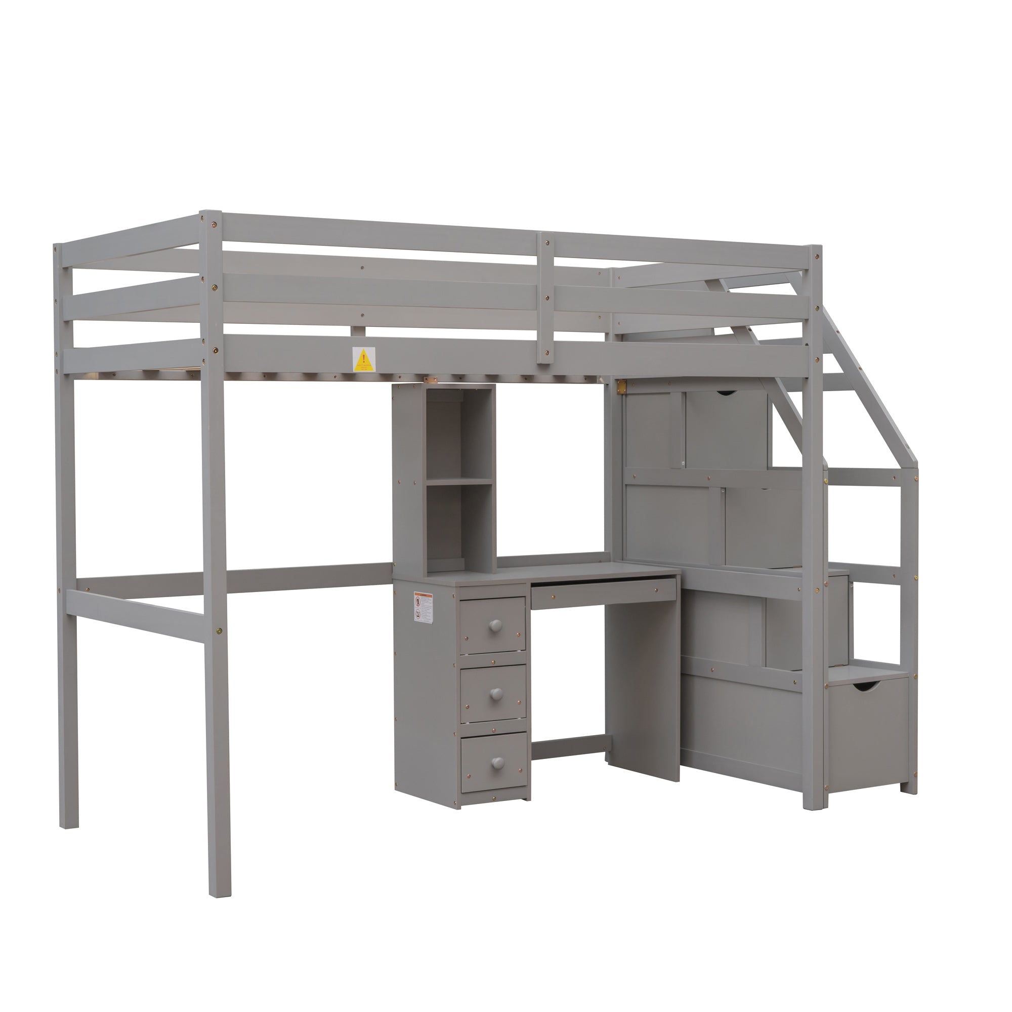 Twin Size Loft Bed with a Stand-alone Bed, Storage Staircase, Desk, Shelves and Drawers, Gray - Atlantic Fine Furniture Melbourne FL