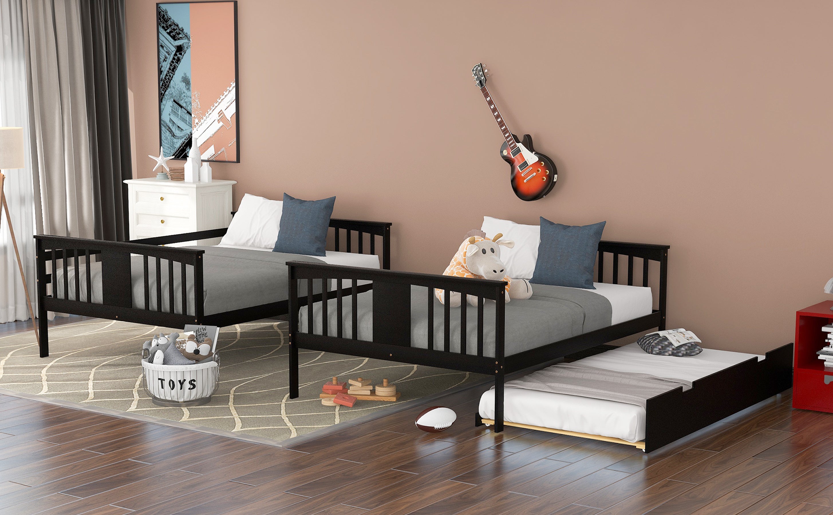 Full over Full Bunk Bed with Twin Size Trundle and Ladder-White(Old SKU: LP000204AAP) - Atlantic Fine Furniture Melbourne FL