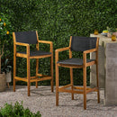 Outdoor Barstool With Woven Wicker And Frame (Set of 2) - Teak