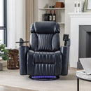 270° Power Swivel Recliner Home Theater Chair With Hidden Arm Storage, LED Light, Cup Holder, And Tray Table