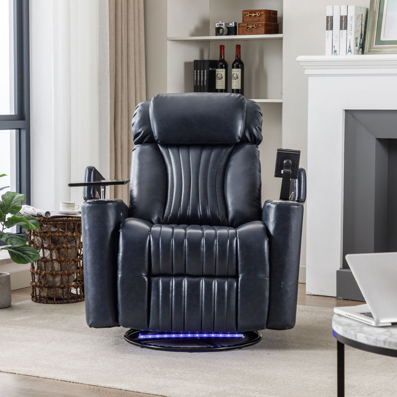 270 Degree Power Swivel Recliner, Home Theater Seating With Hidden Arm Storage And LED Light Strip, Cup Holder, 360 Degree Swivel Tray Table, And Cell Phone Holder, Soft Living Room Chair