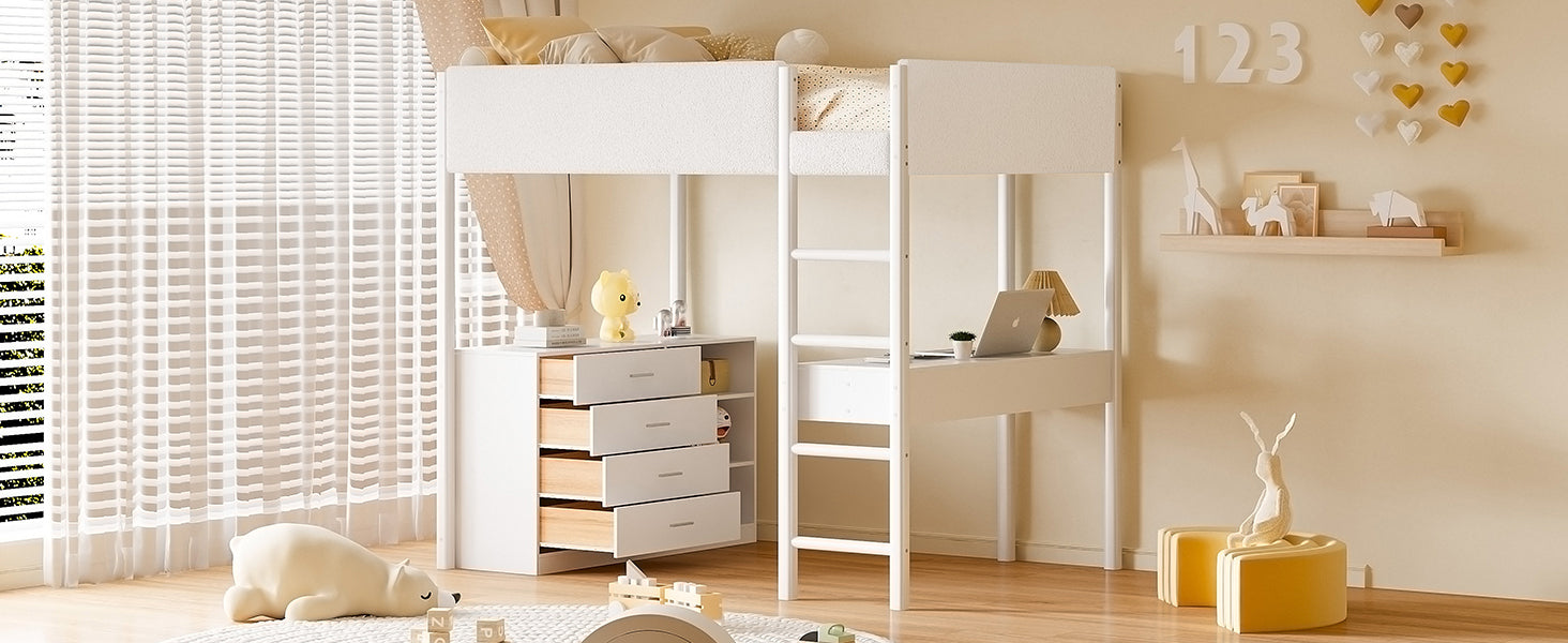 Full Size Teddy FleeceLoft Bed Wood Bed, White - Atlantic Fine Furniture Melbourne FL