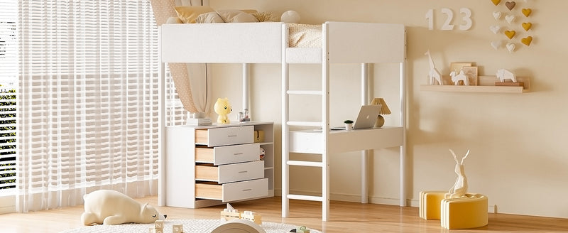 Full Size Teddy FleeceLoft Bed Wood Bed, White