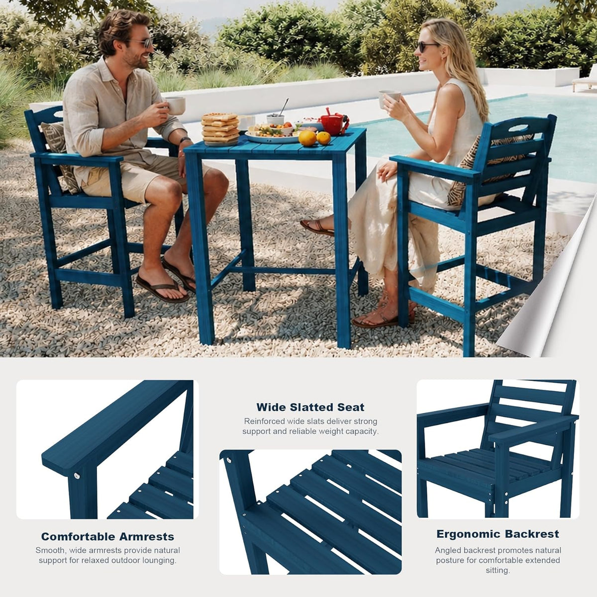 Crefise Tall Adirondack Bar Chairs, Set of 2 - Navy Blue