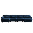 Modern Sectional Sofa With Ottoman, Round Bolster Armrests, Waist And Throw Pillows