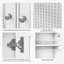 White 2 Door Rattan Storage Cabinet With Adjustable Partition, Medieval Modern Independent Buffet Cabinet, Multifunctional Decorative Cabinet Suitable For Living Room, Kitchen, Bathroom - White