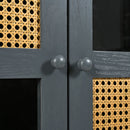 Retro Industrial 4 Door Sideboard With Large Storage, Rattan And Glass Doors