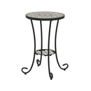 Ceramic Tile And Iron Patio Side Table With Shelf