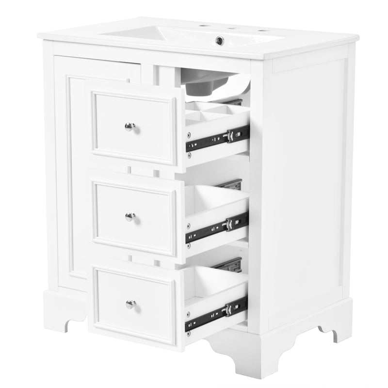 Bathroom Vanity Cabinet With Ceramic Basin, 3 Drawers And Adjustable Shelves