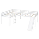 L-Shaped Twin Size Loft Bed with Ladder and Slide, White